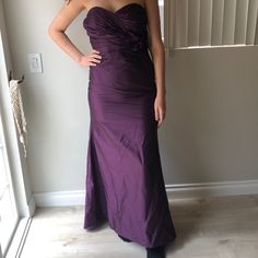 Beautiful Purple Long Evening Gown. Perfect For A Wedding Or Any Other Event! Comes With Straps. Never Worn. Originally $255! Purple Ball Gown For Wedding, Fitted Purple Ball Gown With Sweetheart Neckline, Fitted Floor-length Purple Wedding Dress, Purple Strapless Evening Dress With Sweep Train, Fitted Purple Ball Gown For Formal Occasions, Strapless Ball Gown With Sweep Train For Formal Occasions, Elegant Purple Ball Gown For Prom, Formal Fitted Purple Ball Gown, Strapless Satin Bridesmaid Dress For Formal Occasions