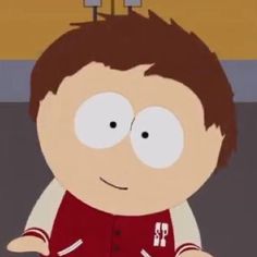 a cartoon character with brown hair wearing a red shirt