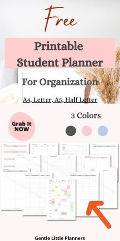 the free printable student planner for organization is shown with text overlaying it