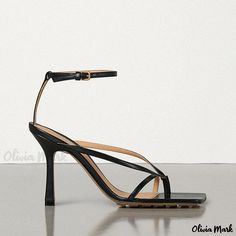 Olivia Mark - Elegant Faux Leather Square Toe Stiletto Sandals with Seductive Thong Strap - Black Stiletto Sandals, Evening Shoes, Olivia Mark, Faux Leather, Sandals, Square, 10 Things, Leather, Black