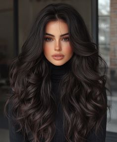 Trendy Midnight Brown Long Soft Curls for Brunettes in Fall Long Brown Fall Hair, Natural Dark Brunette Hair, Onyx Hair Color, Dark Smudge Root Brunette, Dark Hair For Olive Skin Tone, Long Chocolate Hair, Dark Brunette Fall Hair 2024, Midnight Brown Hair, Fall 2024 Long Hair Trends