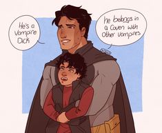 a drawing of a man holding a little boy in his arms and saying he's a vampire dit