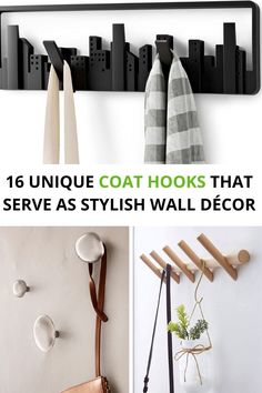 four different coat hooks that serve as stylish wall decor