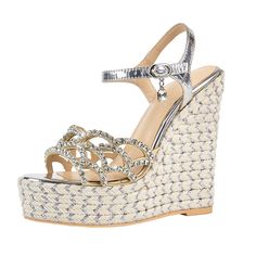 Shop Rhinestone Hollow out Platform Wedge Sandals Bohemia Ankle Strap Sandal color Beige for Anniversary, Beach, Honeymoon, Travel with worldwide Free shipping & Free return. Glamorous Rhinestone Beach Heels, High Heel Rhinestone Beach Sandals, Rhinestone High Heel Sandals For Beach, Spring Rhinestone Closed Toe Wedge Sandals, Glamorous Round Toe Wedge Sandals For Beach, Glamorous Open Toe Wedge Sandals For Beach, Ankle Strap Heels With Rhinestones For Summer, Summer Rhinestone Ankle Strap Heels, Beach Wedge Sandals With Rhinestones