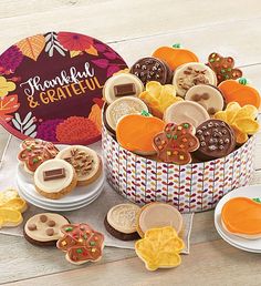 a basket filled with cookies and treats on top of a table