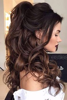 Brunette Updos For Long Hair, Wedding Hairstyles With Hair Comb And Veil, Haft Up Haft Down Hairstyles Prom, Engagement Picture Hairstyles Half Up, Prom Down Hair, High Volume Wedding Hair, Bride Beach Hairstyles, Wedding Hairstyles For Long Hair Strapless Dress, Gothic Bridal Hair