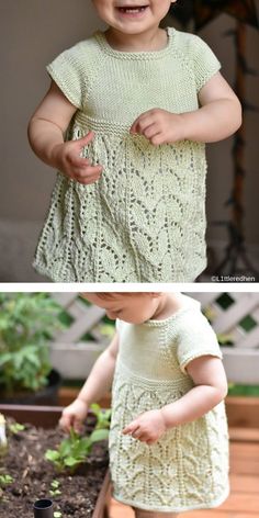 Baby Dress Pattern Free, Knitted Baby Outfits, Girls Knitted Dress, Baby Dress Pattern, Knit Baby Dress