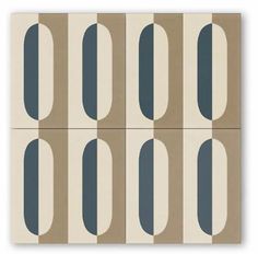 four square tiles with blue and beige circles on them, all arranged in different directions