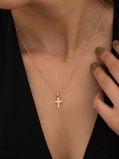 "★14K Solid Gold Tiny Cross Necklace, 925 Sterling Silver Tiny Cross Necklace, Cubic Zirconia Stone Necklace, Dainty Necklace, Religious Necklace★ ✔ FEATURES: -Gold KT: 14K Solid Gold and 925 Silver -Colors: 925 White Gold, 925 Rose Gold, 925 Yellow Gold, 14K White Gold, 14K Rose Gold, 14K Yellow Gold -Chain Lengths: 14\", 16\", 18\", 20\", 22\" -Chain Widths: 0.7mm -Chain Style: Box ✔ SHIPPING: -Ready to Ship in 1-3 Business Days -FREE shipping on all orders -Packed in a labeled gift box -The perfect birthday or holiday (Christmas, Hanukah, valentines day...etc.) gift! -We ship globally ✔ MY SHOP: Check out my shop https://www.etsy.com/shop/ErsJewelryDesign Or, Go Directly to My Sections: - Rings - https://etsy.me/3BsB1ei - Necklaces - https://etsy.me/3nDGV7C ✔ CARE INSTRUCTIONS: Providin Tarnish Resistant Cross Pendant Jewelry, Diamond Cross Clavicle Chain Jewelry, Gift Diamond Necklace With Cross Pendant, Brilliant Cut Cross Pendant Necklaces, Cubic Zirconia Cross Pendant Necklace As A Gift, Anniversary Jewelry Clavicle Chain With Cross Pendant, Anniversary Clavicle Chain Jewelry With Cross Pendant, Anniversary Jewelry: Cross Pendant Clavicle Chain, Cubic Zirconia Cross Pendant Clavicle Chain