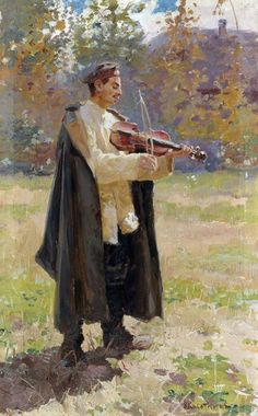 a painting of a man holding a violin