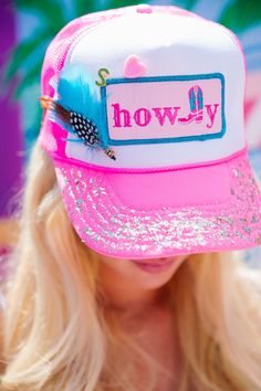 Let your inner cowgirl shine with this eye-catching CUSTOM PINK HOWDY TRUCKER! Made with serious sparkle, this fun hat lets you personalize your look with a gold initial of your choice. Yeehaw! All orders are currently shipping within 14 business days. To receive item quicker, expedited shipping is available at checkout. Cheap Personalized Trucker Hats, Cheap 5-panel Trucker Hat With Letter Print, Cheap Customizable Pink Hat, Embellished Trucker Hat, Cute Pink Festival Hat, Playful Pink Festival Hat, Trendy Pink Bucket Hat, Funky Pink Hat With Curved Brim, Funky Pink Cap Hat