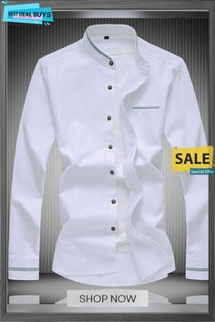 Men's Shirt Button Up Shirt Summer Shirt Casual Shirt White Navy Blue Blue Light Grey Light Blue Long Sleeve Plain Solid Colored Standing Collar Work Daily Clothing Apparel Basic Casual Slim Fit Shirt With Casual Collar And Placket, Cotton Shirt With Stand Collar And Button Cuffs, Casual Workwear Shirt With Stand Collar, White Stand Collar Shirt With Button Closure, Stand Collar Shirt For Workwear, White Stand Collar Top With Button Closure, White Button-up Dress Shirt With Pockets, Stand Collar Shirt With Button Closure For Work, Workwear Shirt With Stand Collar And Pockets