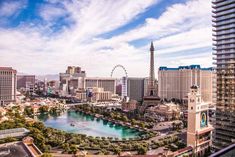 the las vegas skyline is seen from above