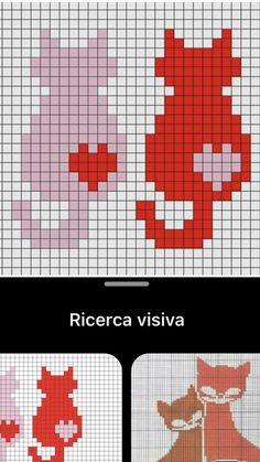 the cross stitch pattern is shown in red and white, as well as an image of a