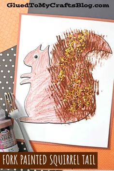 an art project for kids to do with colored pencils and paper, including a squirrel