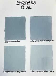 several shades of blue are shown on a white sheet with the words stenska blue