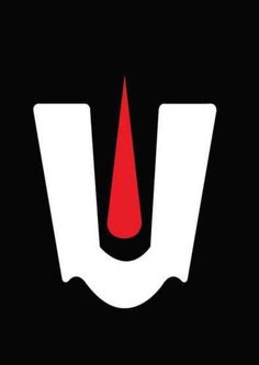 a black and white logo with a red cone on the bottom of it, that says u