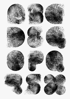 fingerprints are shown in different shapes and sizes, including the letter p on one side