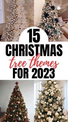 christmas trees with white and blue decorations are featured in this collage for the holiday season