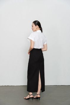 Dakota Sheath Welt Pocket Wool Ankle Length Skirt | MEAN BLVD Fitted Maxi Skirt For Workwear, Fitted Full Length Maxi Skirt For Work, Tailored Long Skirt For Work, Spring Workwear Full Length Maxi Skirt, Spring Workwear Maxi Skirt Full Length, Spring Workwear Maxi Skirt, Modern Long Skirt For Workwear, Modern Lined Maxi Skirt For Work, Classic Black Maxi Skirt For Work