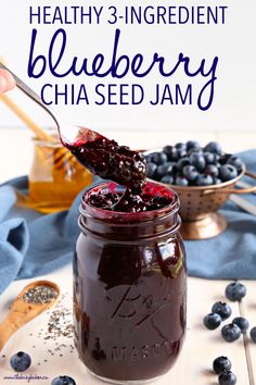 blueberry chia seed jam in a mason jar