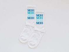 bride socks, bridesmaid, custom crew socks, wedding socks, wedding favors, custom socks, calf socks, crew socks, custom, white socks, brde ✨free shipping on US orders over $35✨ how to order - 1. select color palette 2. enter custom text in personalization section 3. add to cart ✔need help? message us! Details - - polyester blend - one size fits most Processing and Shipment - - this item ships in 3-6 bus days - in a rush? message us! - orders ship via customer selection at checkout - address at c Customizable White Socks For Gift, Customizable White Socks For Gifts, Customizable White Socks As Gift, Wedding Socks Bride, Bride Socks, Bridesmaid Socks, Bridal Party Pajamas, Monogram Robes, Bride Pajama