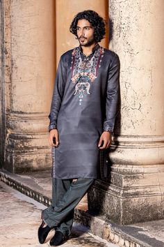 Black kurta with abstract flora print. Paired with matching aligadi pant. - Aza Fashions Traditional Festive Lawn Suit With Digital Print, Festive Traditional Lawn Suit With Digital Print, Traditional Digital Print Churidar For Eid, Traditional Churidar With Digital Print For Eid, Festive Churidar With Digital Print For Eid, Traditional Eid Churidar With Digital Print, Traditional Unstitched Suit With Digital Print For Eid, Traditional Festival Kurta With Digital Print, Traditional Lawn Suit With Digital Print For Festive Occasions