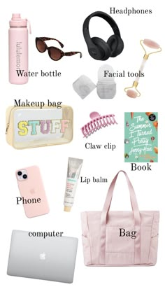 the contents of a pink bag with text that says, what's in it?