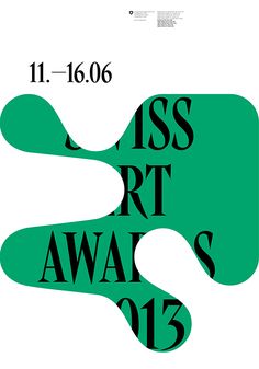 the poster for the art awards is shown in green and black, with an abstract shape