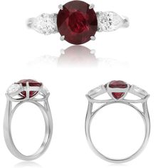 Roman & Jules - Platinum Ring with Pear-Shaped Diamond and GIA-Certified Ruby Luxury Oval Three-stone Ruby Ring, Luxury Pear-shaped Ruby Ring, Luxury Pear-shaped Three Stone Rings, Luxury Pear-shaped Gemstone Rings, Platinum Ring, Pear Shaped Diamond, Inner Beauty, Ruby Ring, Love Symbols