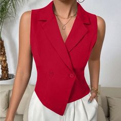 Super Cute And Stylish Ships In 5-10 Business Days Cropped Shein, Moda Shein, Outfit Shein, Simple Elegant Wedding Dress, Rose Jacket, Kente Styles, Sleeveless Blazer, Red Vest, Shein Outfits