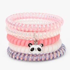 Claire's Club Panda Coil Bracelets - Pink, 5 Pack Clairs Accessories, Claires Stuff, Kawaii Bracelets, Frozen Shoes, Kawaii Bracelet, Babysitting Crafts, Panda Charm, Bracelets Pink, Pandora Bracelet Designs