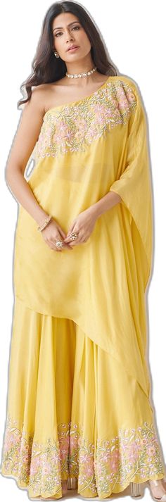 Elegant One-shoulder Summer Sets, Elegant One Shoulder Summer Set, Festive One-shoulder Palazzo Set, Elegant One Shoulder Set With Dupatta, Elegant One-shoulder Set With Dupatta, One-shoulder Designer Pre-draped Saree, Designer One-shoulder Pre-draped Saree, Elegant One Shoulder Sharara For Wedding, Elegant One-shoulder Sharara For Wedding