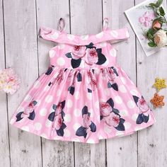 Girls Print Flower Pleated Suspender Dress Off Shoulder Princess Dress - PrettyKid Girls Dresses Summer Children, Galaxy Print Leggings, Cheap Clothing Stores, Toddler Patterns, Fashion Vibes, Cheap Clothing, Dress Off Shoulder, Print Flower, Affordable Dresses