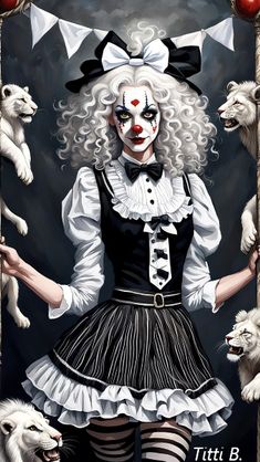 a painting of a woman dressed as a clown