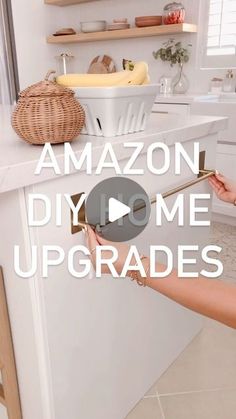 a woman opening the door to her kitchen with text overlay reading amazon diy home upgrades