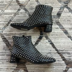 Selling A Barely Worn, Practically New Pair Of Prada Spikes/Studded Boot! These Are Amazing! And Authentic.. Purchased From The Real Real.. Too Big For Me And Can’t Return.. Size 41.. See Pics! Great Condition! Hard To Find These!! Designer Studded Boots With Round Toe, The Real Real, Shoes Prada, Real Real, Studded Boots, Prada Shoes, Hard To Find, Bootie Boots, Prada