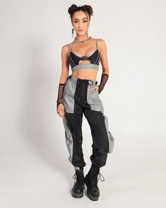 Baddie Era Outfit – iHeartRaves 90s Techno Rave Fashion, Rave Outfit For Cold Weather, Black And Silver Festival Outfit, Fishnet Rave Outfit, Reflective Streetwear, Rockstar Theme Outfit, Rave Style Outfits, Black Rave Tops For Streetwear, Edgy Black Harness For Festivals