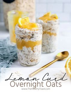 lemon curd overnight oats in a mason jar with orange slices on the side