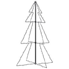 a christmas tree made out of wire with lights on it's top and bottom