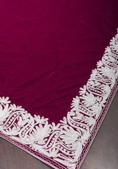 Buy Maroon Exquisite Velvet Saree With Kashmiri Tilla Work Style Embroidery With Beautiful Pallu Online in India - Etsy Velvet Saree With Resham Embroidery For Reception, Festival Velvet Saree With Intricate Embroidery, Festive Velvet Saree With Intricate Embroidery, Wedding Velvet Dupatta With Embroidered Border, Velvet Dupatta With Embroidered Border In Traditional Drape, Embroidered Velvet Saree In Traditional Drape, Embroidered Velvet Saree With Traditional Drape, Velvet Dupatta With Embroidered Border, Velvet Saree With Embroidery In Traditional Drape