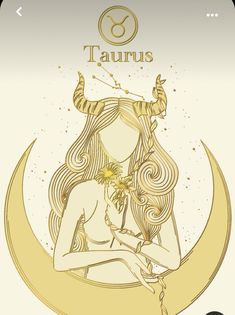 the zodiac sign taurus is sitting on top of a crescent with flowers in her hands