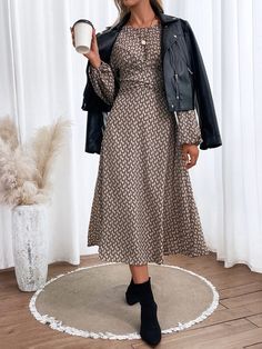 F00221795-105 Khaki Knee-length Dress For Fall, Khaki Knee-length Fall Dress, Knee-length Khaki Dress For Fall, Casual Non-stretch Midi Dress For Date Night, Khaki Long Sleeve Dress For Day Out, Beige Mid-length Fall Dress, Casual Khaki Maxi Dress For Fall, Khaki Midi-length Dress For Fall, Khaki Midi Length Dress For Fall