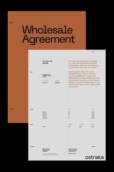 an orange and black book cover with the title whole sale agreement on it's left side