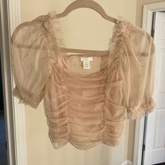 Super Cute H&M Blouse -Never Worn Before, Took The Tag Off And Has Been Sitting In My Closet Since -Beige, Sheer, Polka Dot Print, Tulle -Puffy Sleeve -Size Xxs But Fits Like A Small H M Outfits, H&m Blouse, Beige Blouse, Tan Top, Polka Dot Print, Dot Print, Tan Brown, Polka Dot, H&m