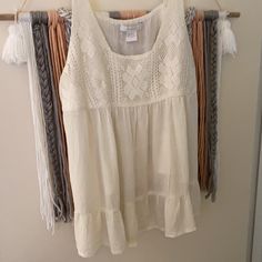 Size Large. Beige Boho Crochet Tank Top. Charlotte Russe Brand. Never Worn. Length-19” Armpit To Armpit- 20” Measurements Are Approximate And Taken With Garment Laying Flat. Pet Free / Smoke Free Home. Offers Are Welcome! Summer Beach Lace Cotton Top, Cotton Lace Top For Beach In Summer, Cotton Lace Top For Beach Summer, Bohemian Lace Tank Top For Vacation, Bohemian Lace Tank Top For Beach, Casual Lace Trim Top For Beach, Casual Lace Top With Lace Trim For Beach, Casual Lace Tank Top For Beach, Casual Summer Lace Top For Vacation