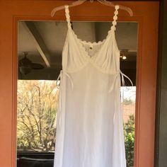 Cato White Slip Dress With Flower Lace Accents And A Ties At The Sides Of Waist. Long Length With Slits At Sides. Never Worn 2 For $10 Add Any Two Items Marked With A To A Bundle And Make An Offer For $10 White Long Slip Dress, White Slip Dress Outfit, Slip Dress Outfit, Long Slip Dress, White Slip Dress, Long Slip, White Slip, Flower Lace, Long Length