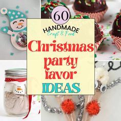 christmas party favors and desserts are featured in this collage