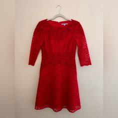 Never Worn, Beautiful, Bright Dress. Perfect For Any Dressy Event. Beautifully Fitted, Totally Covered In Lace. Red Knee-length Lace Dress For Formal Occasions, Antonio Melani Dress, Bright Dress, Dresses Lace, Antonio Melani, Lace Dress, Colorful Dresses, Wedding Dresses, Size 4