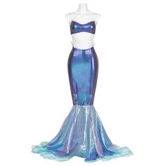 a blue and purple mermaid costume on a mannequin